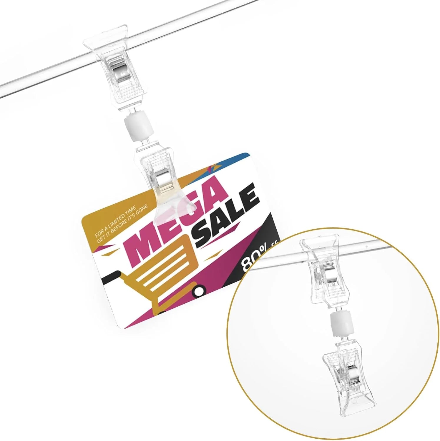 Double Sided Sign Clips Sign Display Clear Rotatable Merchandise Clip on Holder Plastic Price Tag