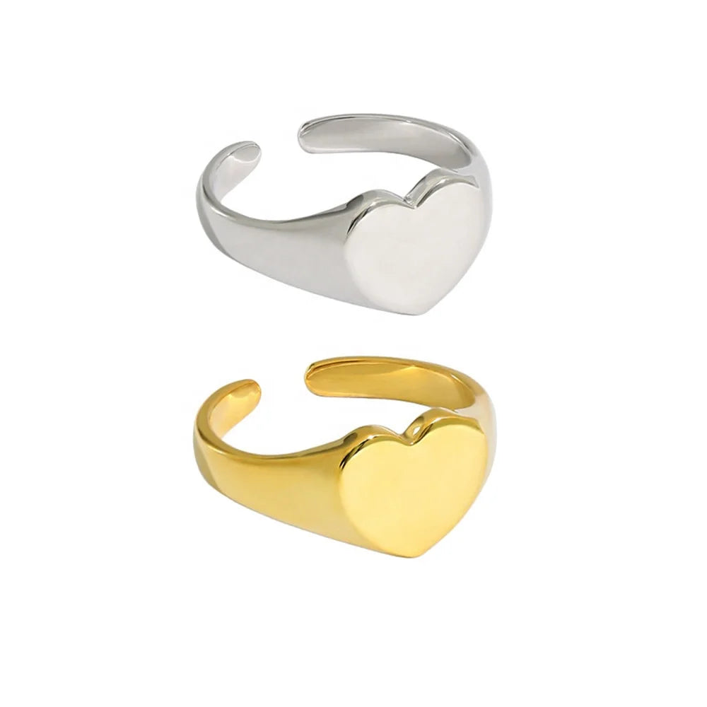 FUAMAY Ladies Open Heart Shape 925 Silver Platinum Plated Gemstone Big Signet Ring for Engagement Wedding Party & Gift
