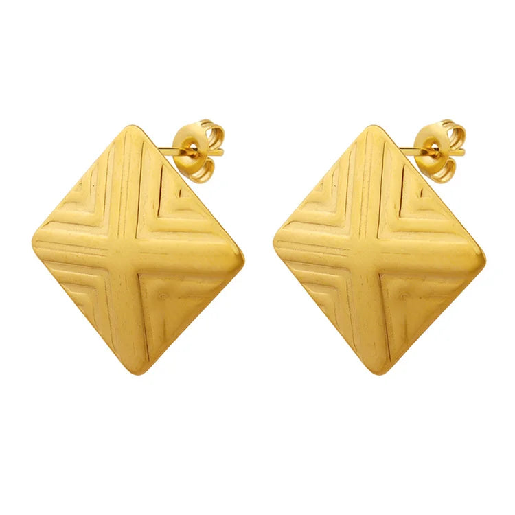 Newest Fashion Retro Women Jewelry Gold Plated Stainless Steel Square Shape Women Big Earring