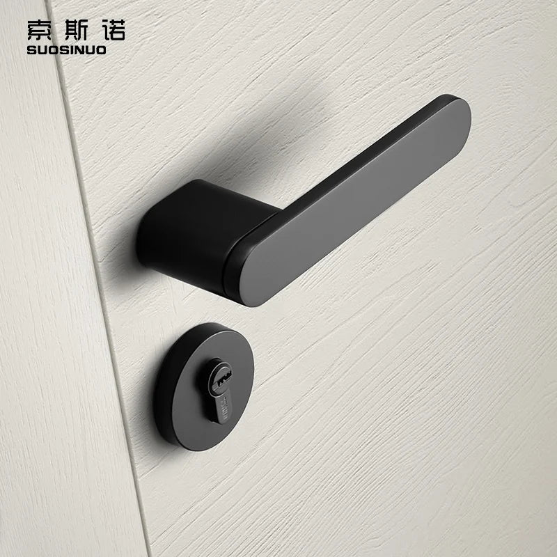 Nordic Modern Style Indoor Silent Magnetic Door Locks Black Split Door Sets with Handles for Bedroom for Home Use
