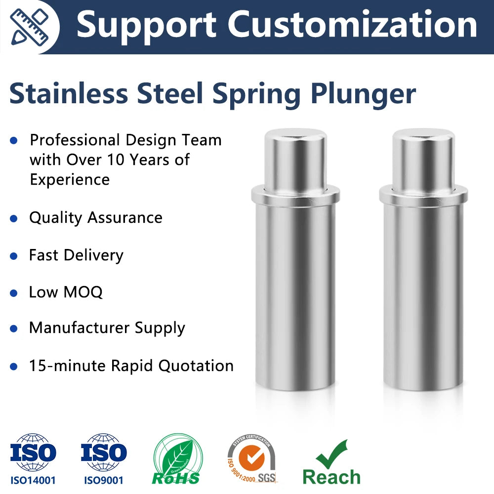 Factory Direct PANQI TH-888 Small Diameter Stainless Steel Spring Plunger Push Type Industrial Use in Carton Packaging