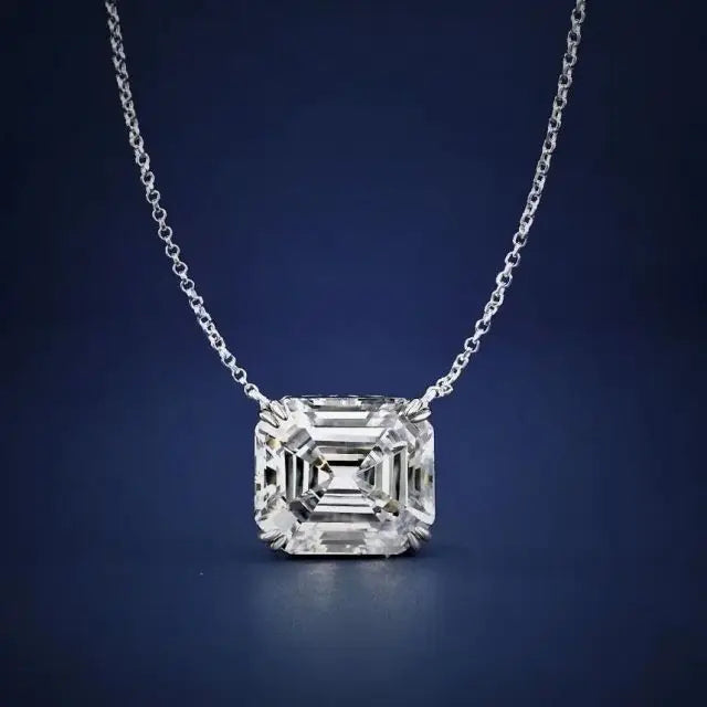 925 Sterling Silver Emerald Cut 14x16mm Diamond Cubic Zirconia CZ Pendant Necklace