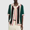 Custom Design logo Knitwear Knitted Top Polo T-shirt Mesh Hollow Out Mesh Short Sleeve Men Striped Cotton Crochet  Shirt