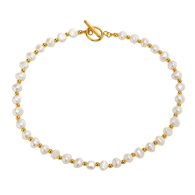 Popular Gold Beaded Necklace Natural Pearl Chain Necklace for Women