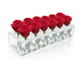 Clear Acrylic Rectangular Flower Vase with 12 Holes Includes Red Eternal Roses for Wedding Decor and Dining Centerpieces