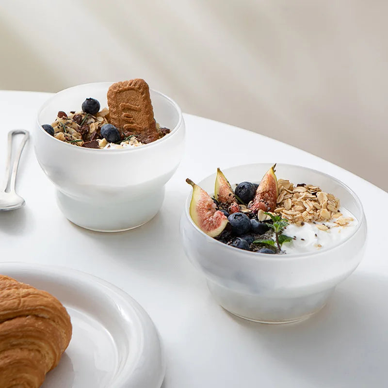 Ins High-value Gourd Bowl Simple High Borosilicate Glass Bowl Solid Color Yogurt Ice Cream Bowl