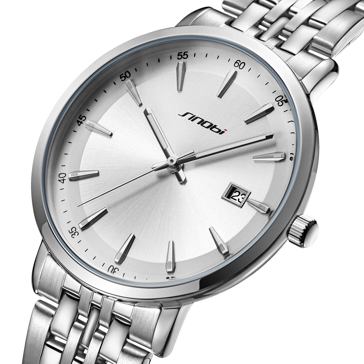SINOBI New Couple's Quartz Business Watch Luminous Pointer Stainless Steel Band Glass Dial Waterproof Automatic Date Display
