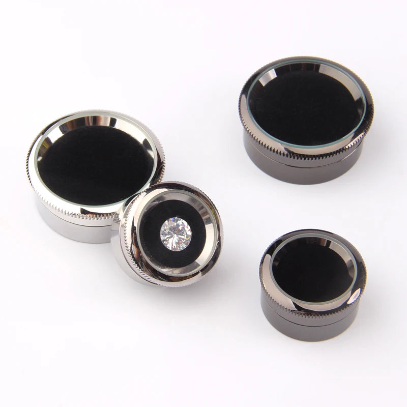 High Scale Large Modern Round Metal Glasses Diamond Box Black Loose Gemstone Display Case for Efficient Jewelry Storage