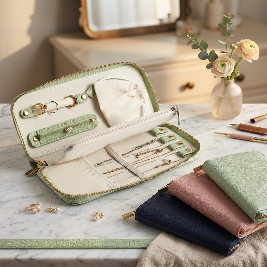Fashionable Simple PU Zipper Closure Jewelry Bag Travelling Organizer Pouch Travel Portable Earrings Rings Necklaces Storage Box