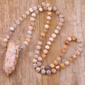 Classic Women's Natural Cherry Blossom Agate Healing Flower Crystal Point Mala Beads Necklace for Yoga Weddings and Gifts