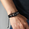 Men's Genuine Leather Couple Bracelet with Christian Faith Cross Charm Long Distance Matching for Gift