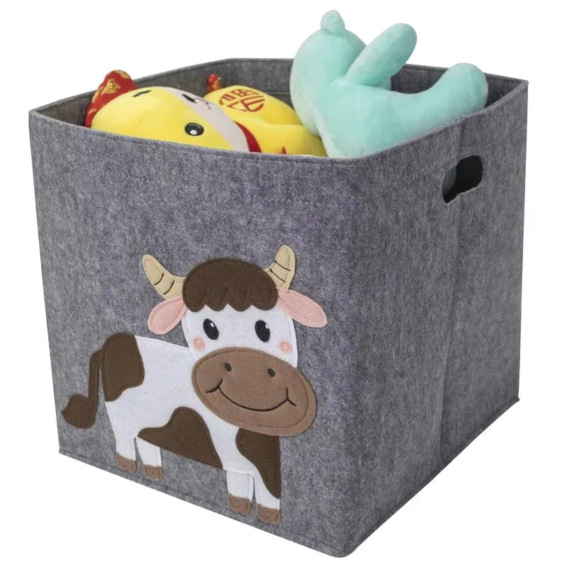 Cute Animal Embroidery Pattern Home Felt Children Toy Storage Basket Kids Nursery Organizer Box