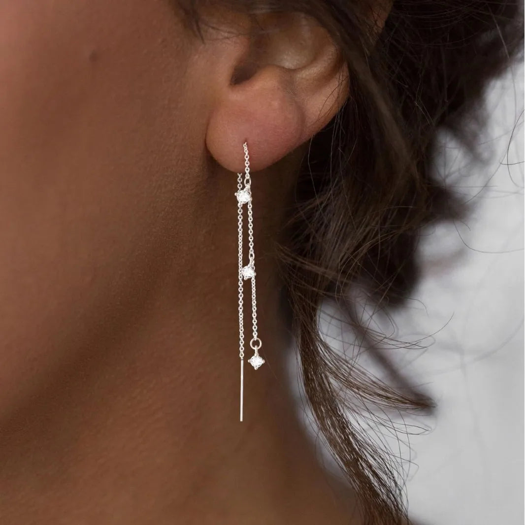 JOYFFO Women's Trendy Hypoallergenic Gold/Silver Dangle Earrings Dainty Long Hanging CZ/Pearl Threader Dainty Fashion Drop