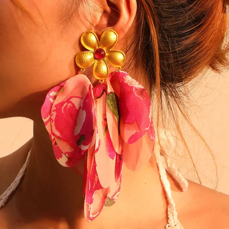 New Fashion Exaggerated Gute Handmade Bohemian Style Vintage  Leopard Print Fabric bohemian style earrings