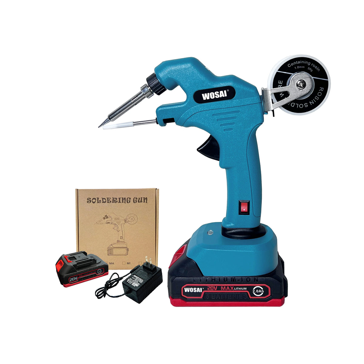 WOSAI High Quality 450 Degree Working Temperature 20V Wireless Hot Air Soldering Gun 30s Heat-Up 180-200 Minutes Battery Life