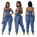 New Hobby Strapless Elastic BBand Wide-leg Stretch Denim Jumpsuit