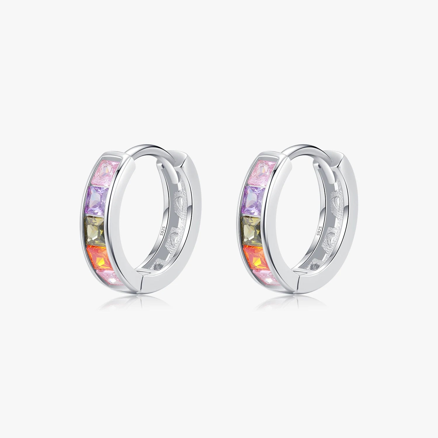 Exquisite Wedding Party Platinum Rhodium Plated Women's 925 Sterling Silver Princess Cut Colorful Zircon Hoop Earrings Trendy
