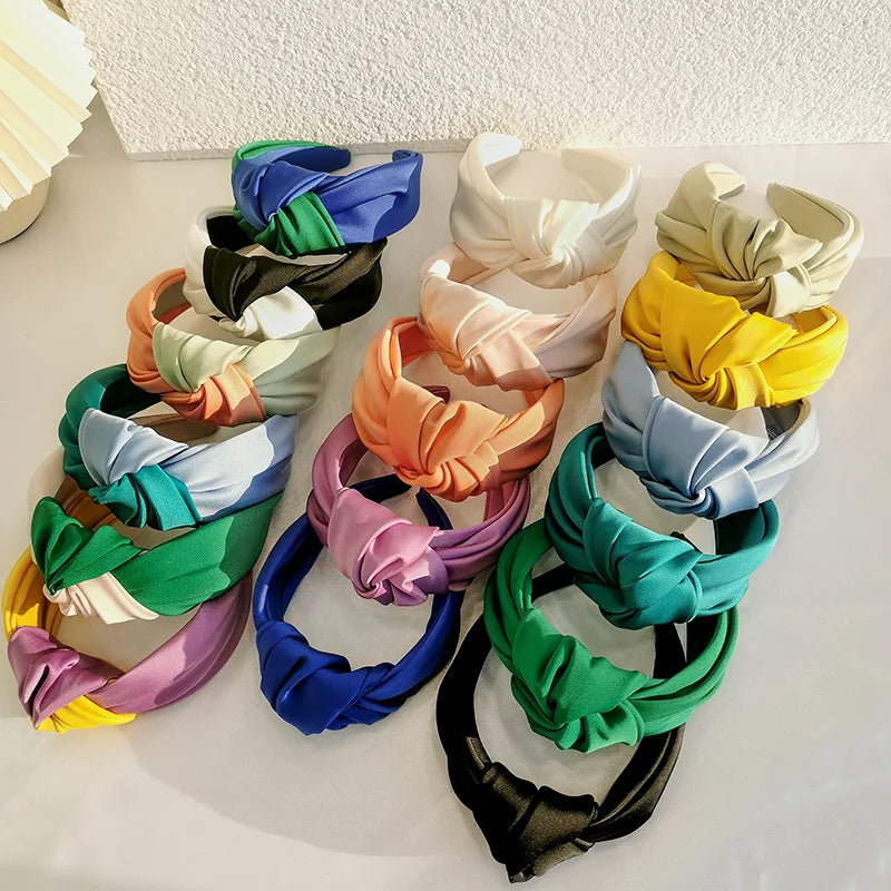 Wholesale YiLiBei New Style Headband Hairbands Ins Textured Satin Headdress Wide Edge Knot 18cm Daily Casual Luxury for Women