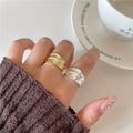 SP Women Wide Rings Jewelry Luxury Chunky Gold Plated 925 Sterling Silver Adjustable Rings