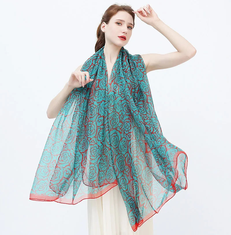 Wholesale Spring Silk Scarf Summer Sun Protection Shawls Fashion Printed Floral Thin Silk Scarves