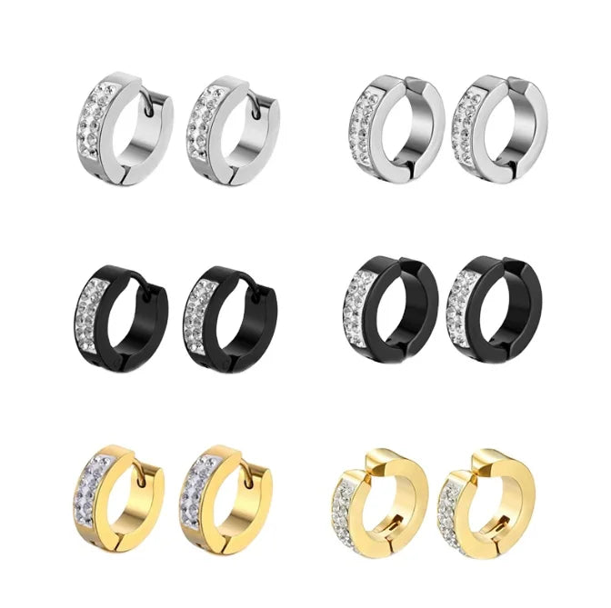 Fashion Round Shape Cute Stainless Steel Zircon Clip on Earring for Men Fine Hoop Earrings Jewelry Women