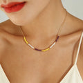Maiou Elegant Waterproof Handmade Natural Crystal Beads 18K Gold Plated Stainless Steel Chain Necklace for Women Jewelry