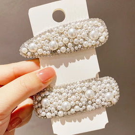 Pearl Rhinestone Women's Hair Clip Sweet Female Simple Hairpin Hair Accessories Fashion Vintage Geometric Metal Hairgrip
