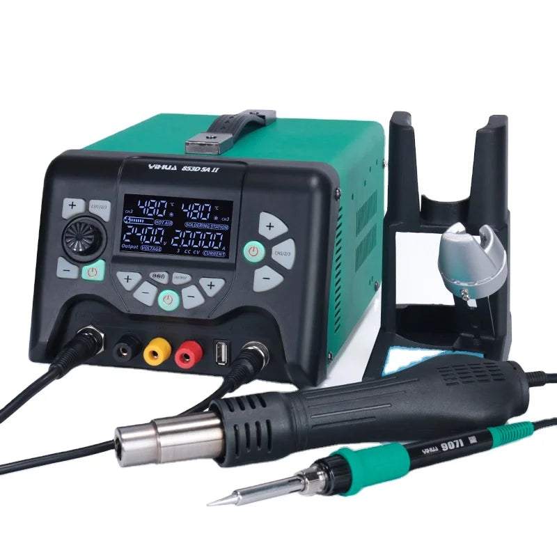 YIHUA 853D 5A II 3 in 1 SMD Soldering and Desoldering Iron Station Heat Gun Machine USB DC Power Supply Heat Hot Air Rework BGA