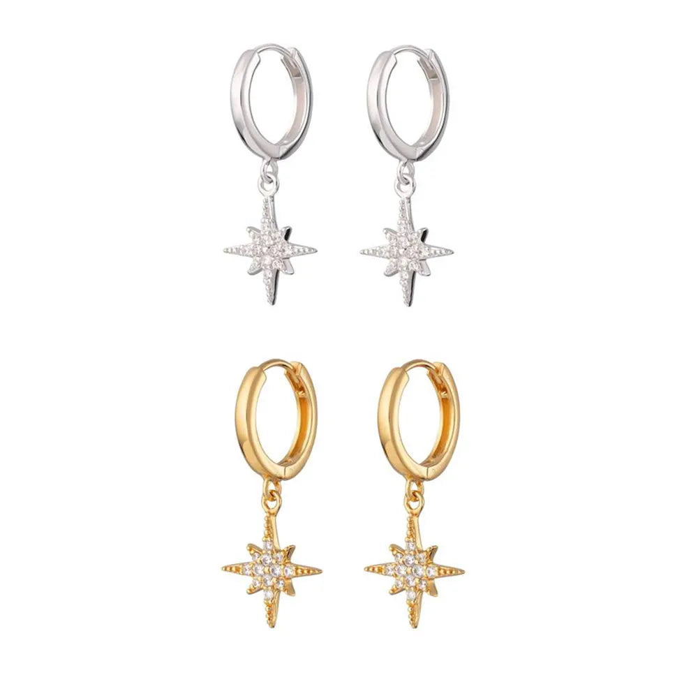 FUAMAY 925 Sterling Silver Girls Star Pendant Earring 18K Gold Plated Hoop Earrings Star Drop Hoop Earring