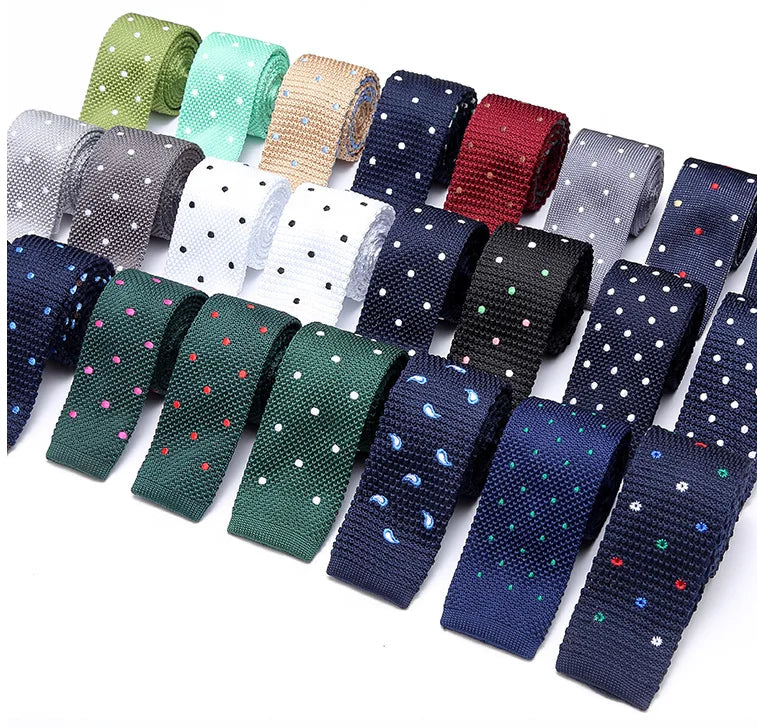 New Fashion Male Slim Polka Dots Mens Knitted Neck Ties Cravate Narrow Skinny Polyester Neckties for Men