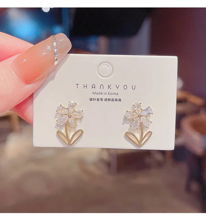 Hot Sale Cubic Zircon Flower Earrings Hypoallergenic Women Jewelry Gift Earring