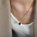 Beimai OEM Necklace Natural Stone Agate Pendant 18k Gold Plated Stainless Steel Rice Bead Chain Necklace