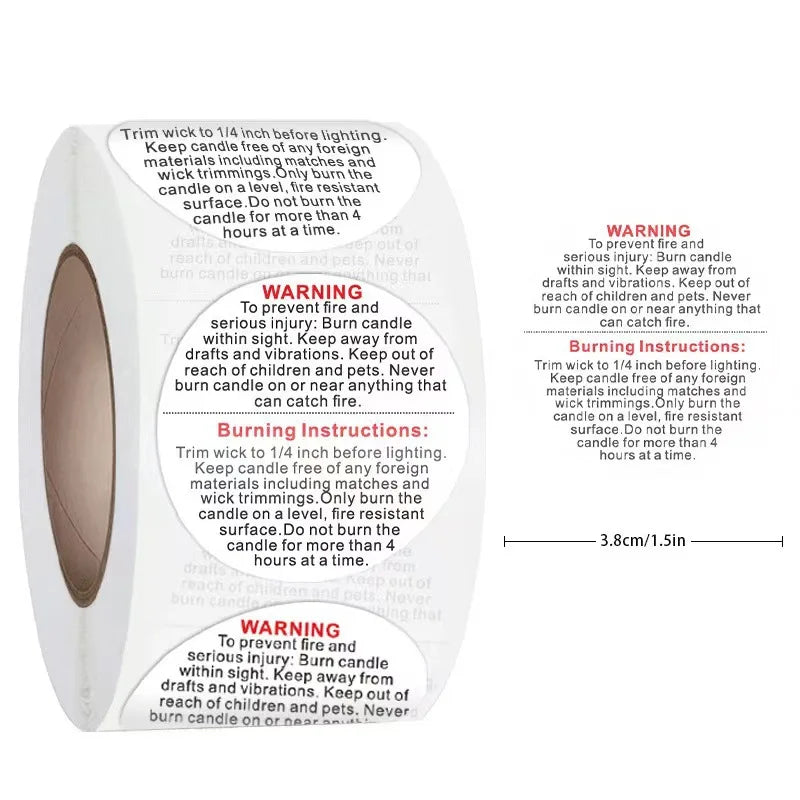 Candle Warning Labels 1.5 Inch Candles Safety Labels Warning Sticker Decals for Candle-Making DIY Jars(White)