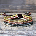 Bohemian Dainty Beaded 4mm Plated Natural Lava Stone Adjustable Bracelet Ethnic Tibetan Multi Colors Gemstone Jewelry Wholesale