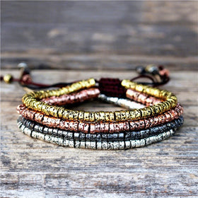 Bohemian Dainty Beaded 4mm Plated Natural Lava Stone Adjustable Bracelet Ethnic Tibetan Multi Colors Gemstone Jewelry Wholesale