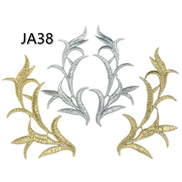Hot Selling Embroidery Gold Silver Leaf Lace Applique Dresses Decorative Clothing Accessories