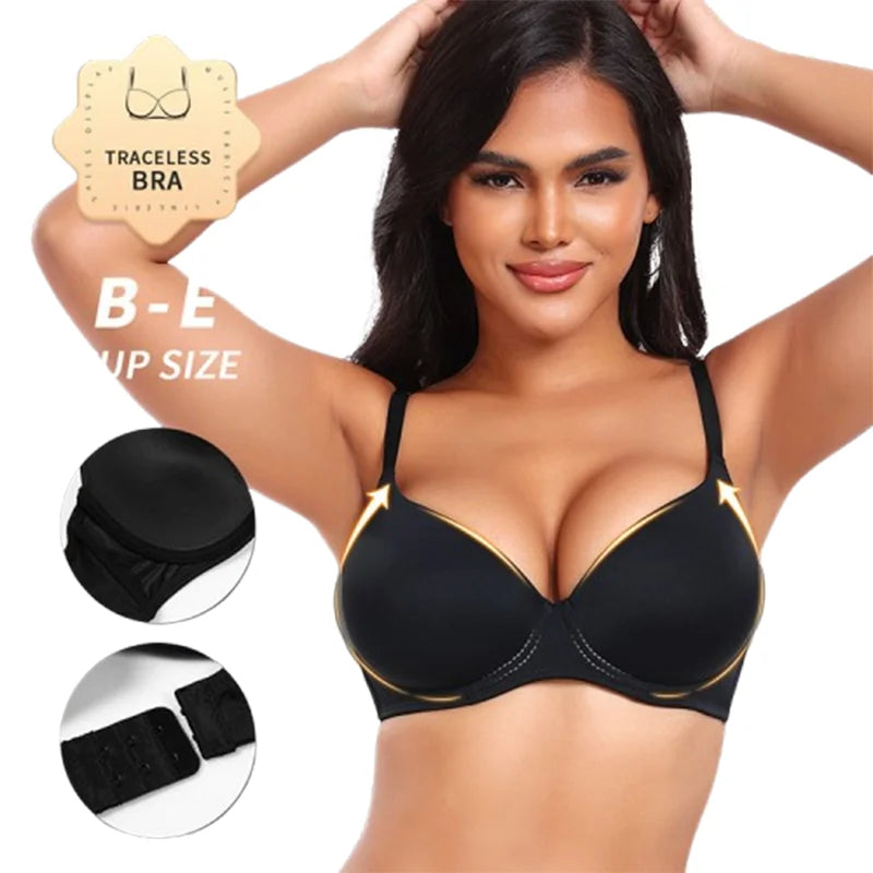 Factory Direct Super Plus Size Bras BCDE Cup Strapless Breathable Solid Pattern T-Shirt Bra Underwire Push up  Bra