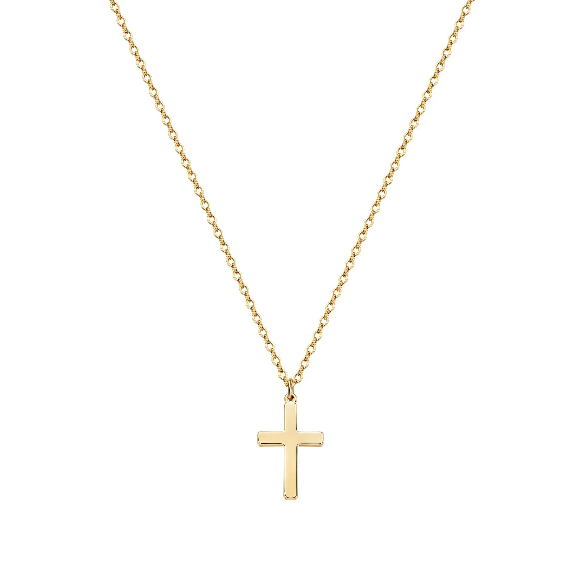 Stylish Chic Refined Exquisite Men's and Women's Universal Stainless Steel 18K Gold Single-layer Simple Cross Pendant Necklace