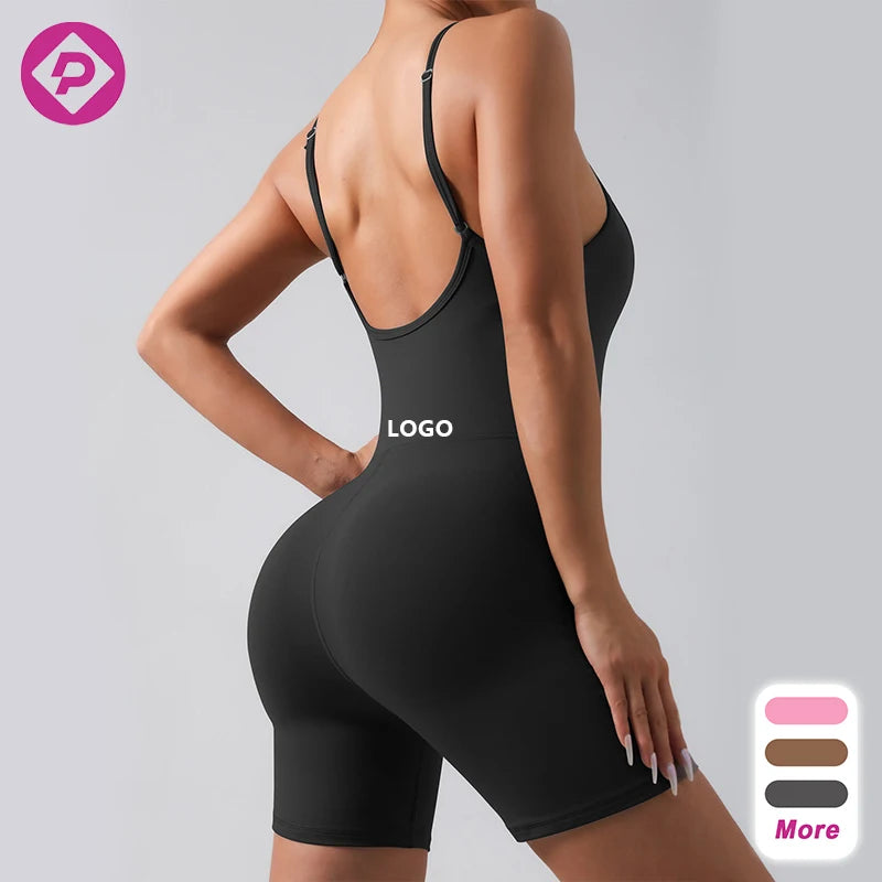 Stock Women's Naked-feeling Yoga Strap Jumpsuit High Elasticity Breathable Slim-fit Hip Lift Fitness Bodysuit