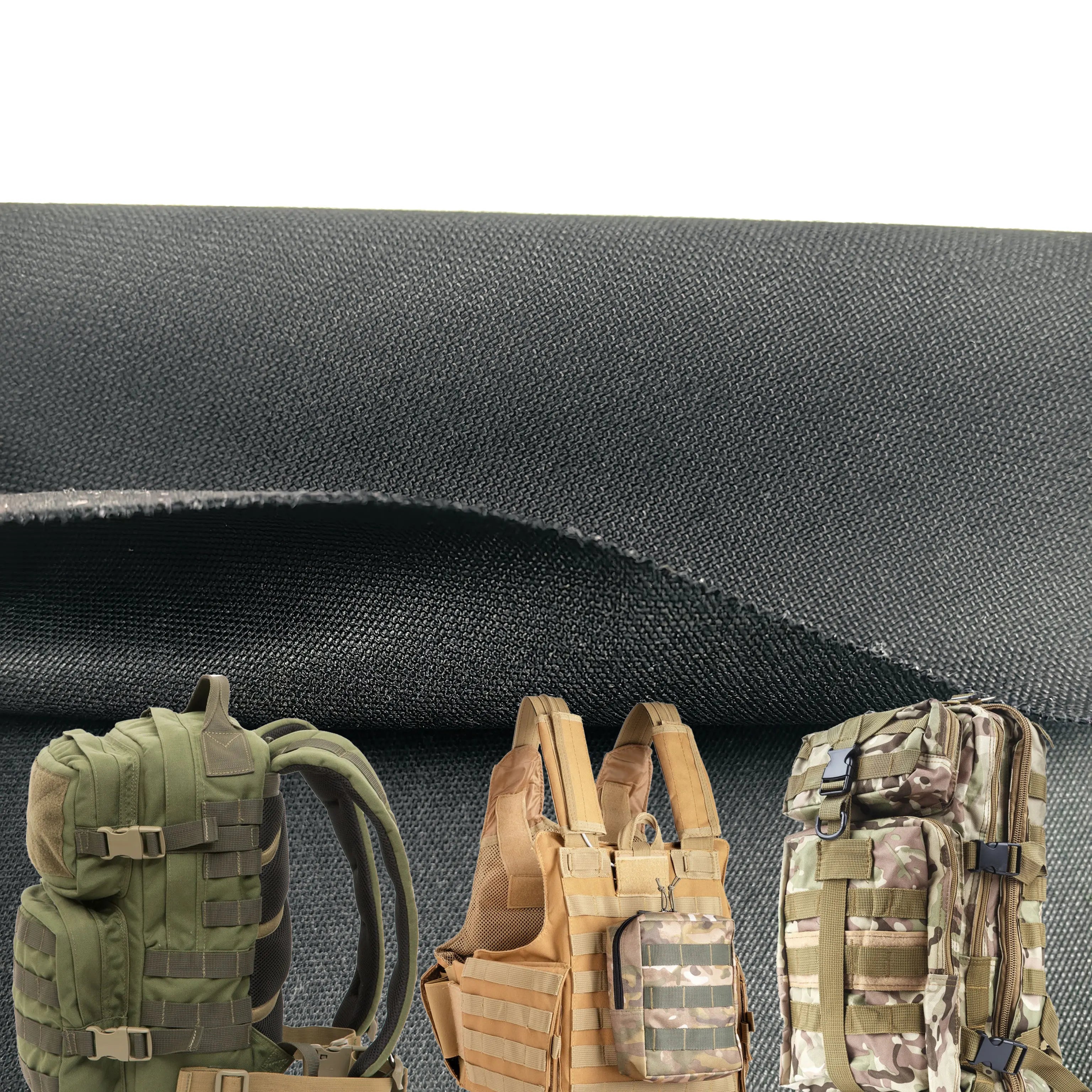 Tough Black Woven 100% Nylon 1000D Cordura Fabric Bonded Laminated 500D Cordura Abrasion Resistant PU Coated for Bags Garment