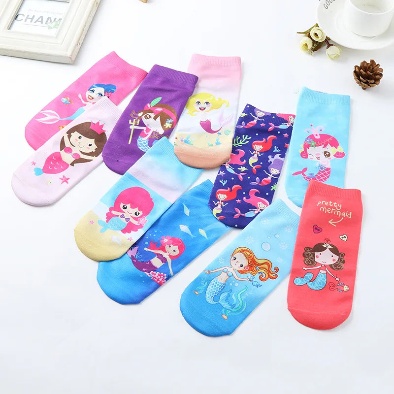 Spring and Summer Girls Socks New Mermaid Printed Socks Lovely Children Cotton Socks Can Be Customized