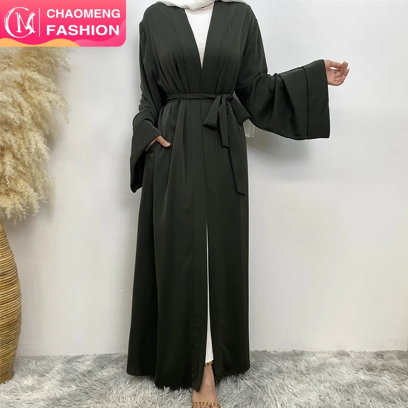1993# Classy Simplicity Soft Nida Material Solid Color Loose Sleeves Casual Versatile Women Eid Daily Open Abaya