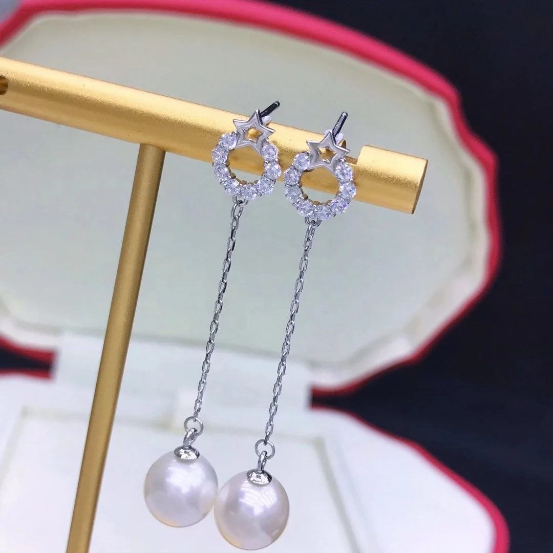 E2303 9-10mm DIY Natural Freshwater Pearl Charm Earrings Mounting Accessory 925 Sterling Silver Gold Plated  Jewelry for Women