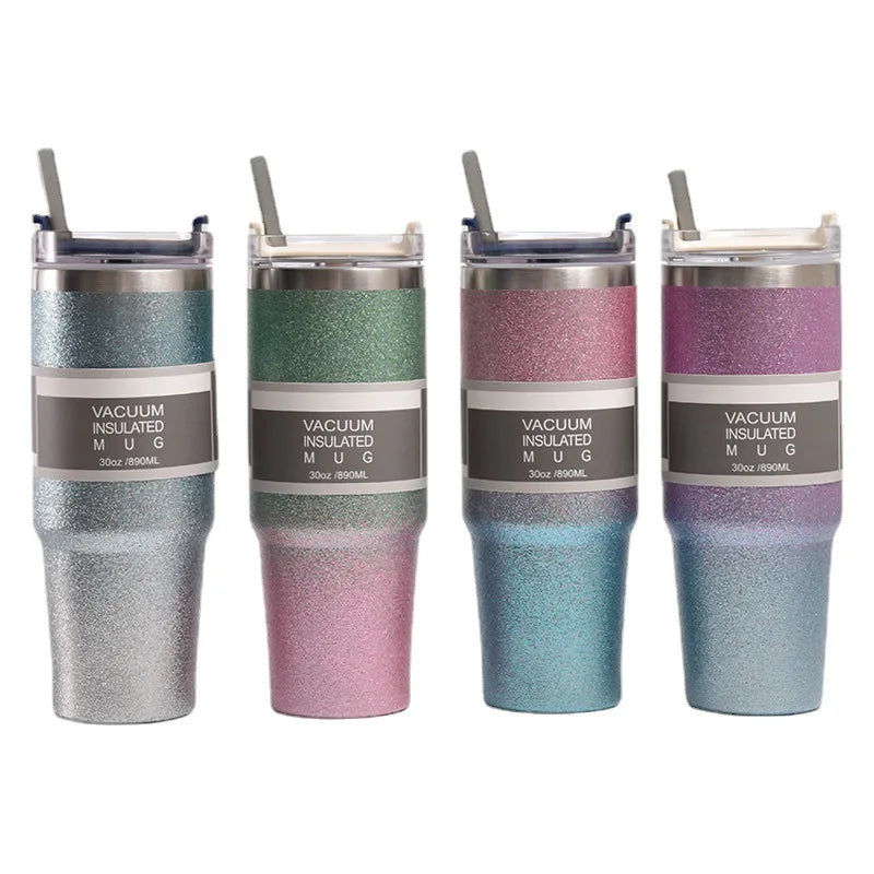 Customized Large Capacity Double-Wall Vacuum Thermos Cup Modern Diamond Paint Stainless Steel Tumbler Personalized Straw