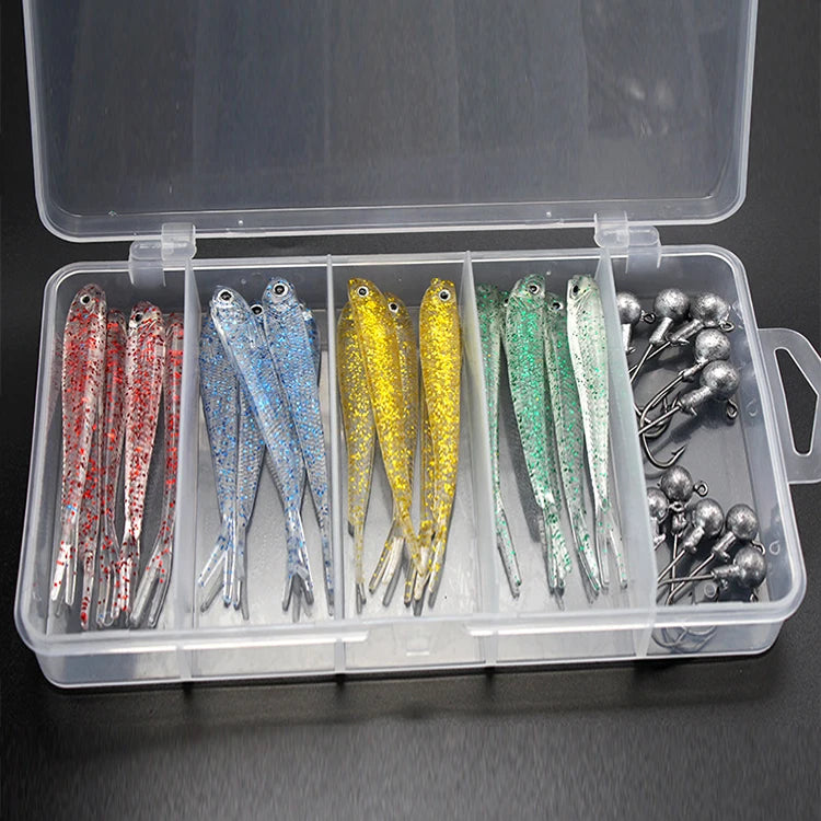 31pcs Mixed 7.5cm 2.3g on Sale Pvc Colorful Wobble Swimming Fork Split Tail Soft Bait Fishing Lures Sets With Box