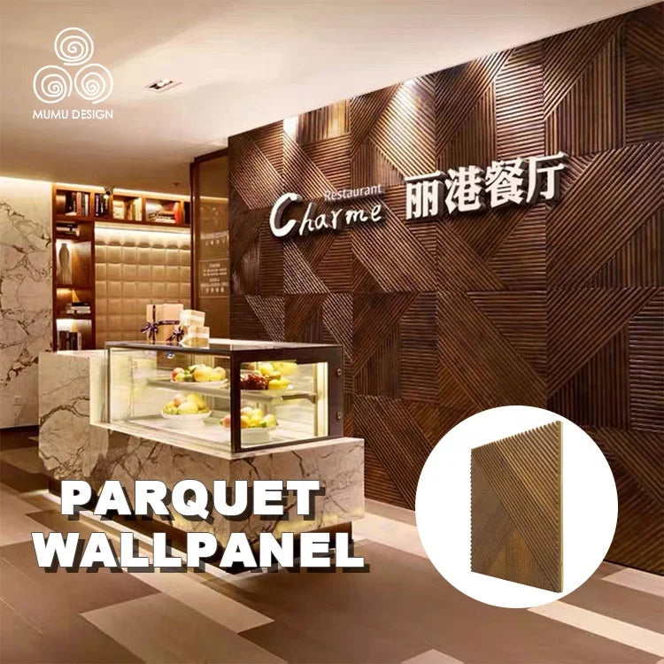 MUMU 3D Efficiency Luxury Wave Sculpture Waterproof Decorative Interior Living Room Wooden Wall Panel