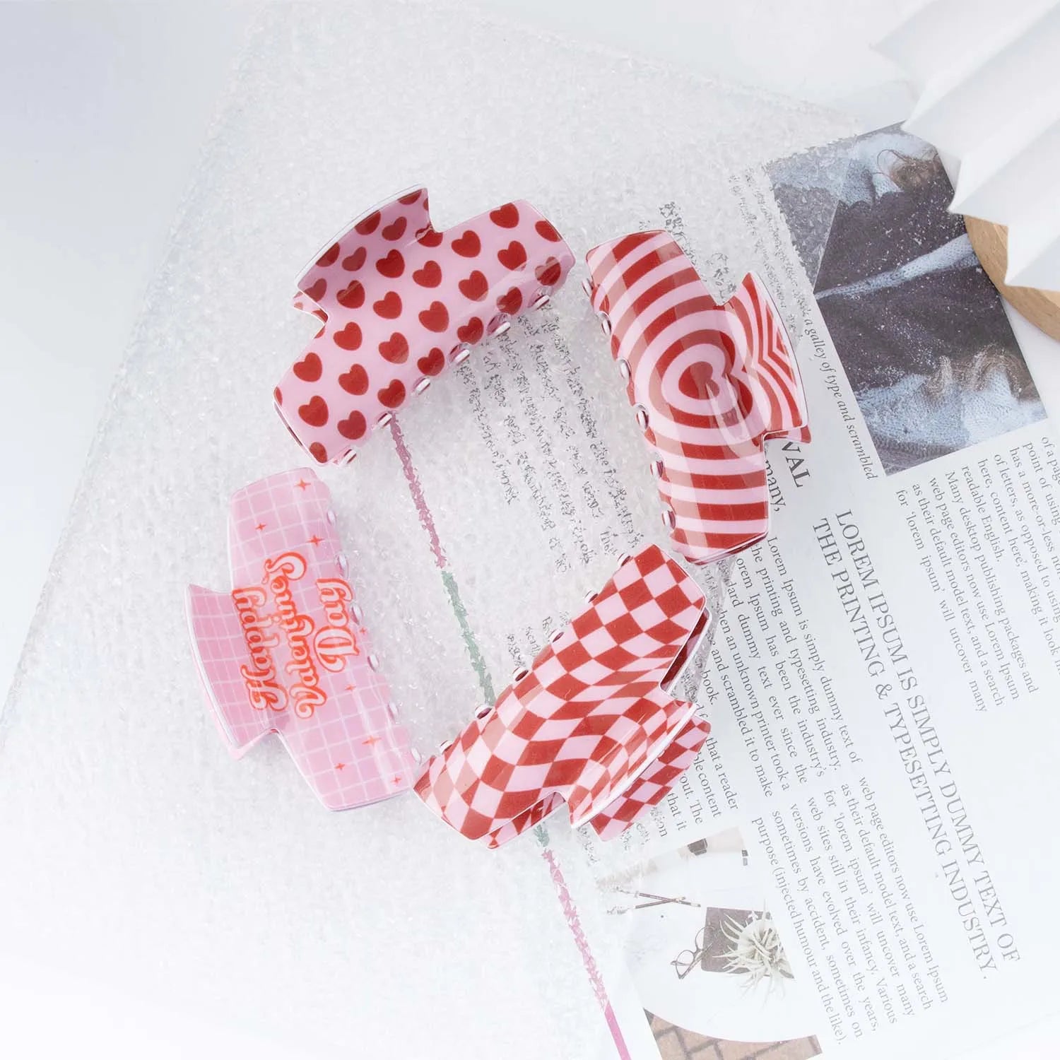 New Arrival Valentine's Day Series Girls Cute Plaid Red Wholesale Hair Accessories Hair Claw Clips