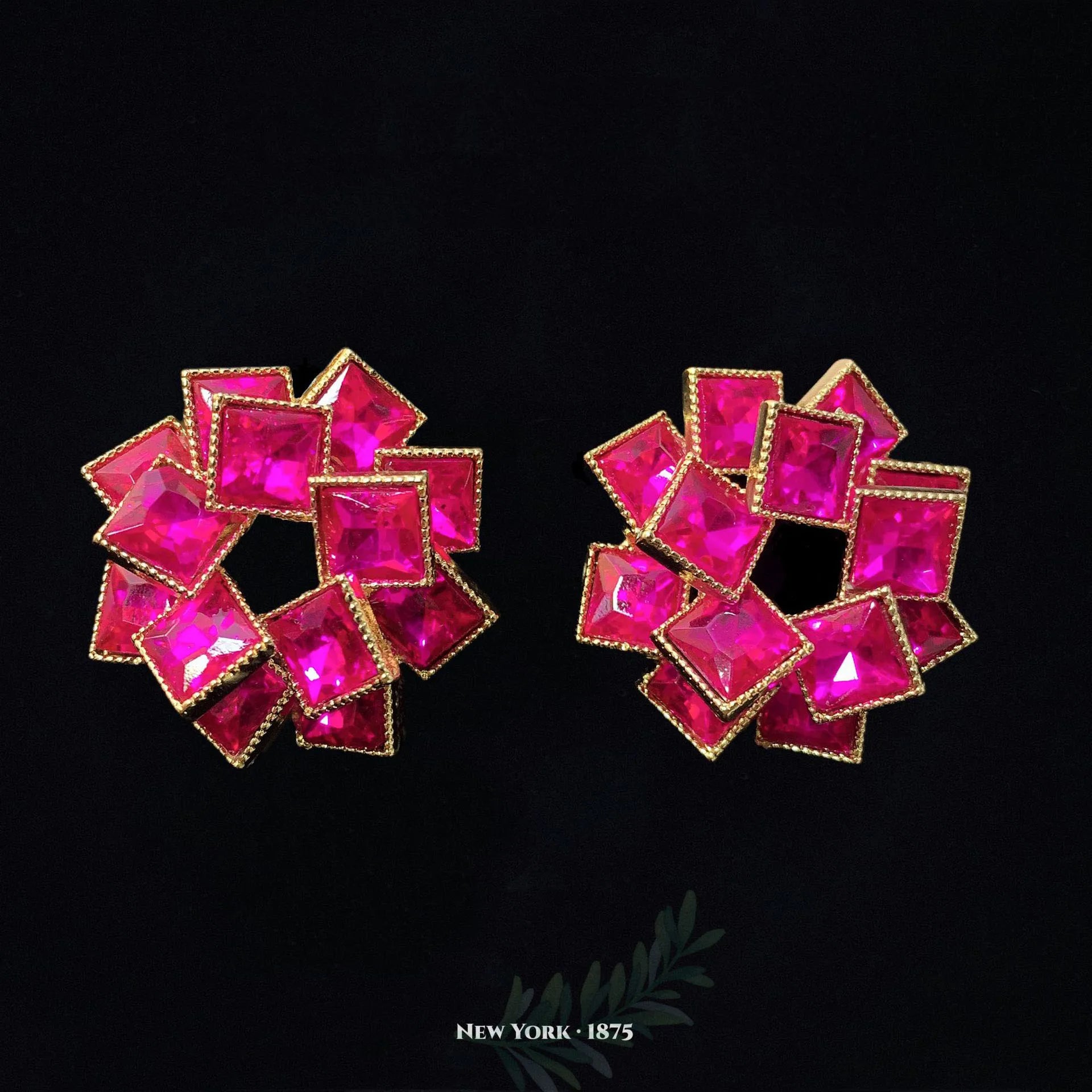 Vintage Luxury Handmade Jewelry Gorgeous Rose Pink Rhinestone Flower Stud Earrings for Women Girls Wedding Engagement Party