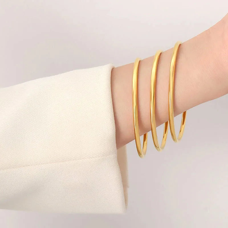 Minimalist Bright 18k Gold Plated Stainless Steel Cuff Bangle Arm Jewelry for Women