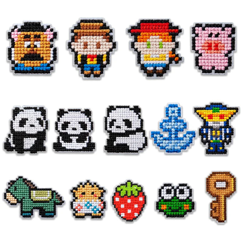 New Design Iron On/Sticker Embroidered Cartoon Block Panda House Strawberry Key Patch for Clothes Bag Decoration